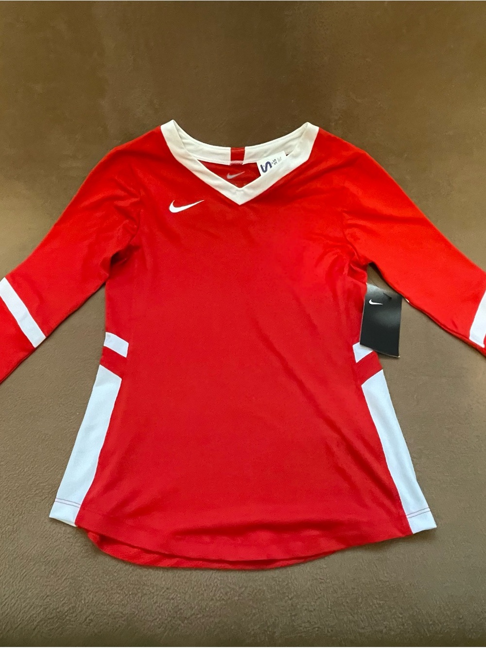 Nike Girl’s Red V-Neck Athletic Top with White Trim